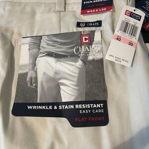 Chaps Cream Flat Front Men's Pants